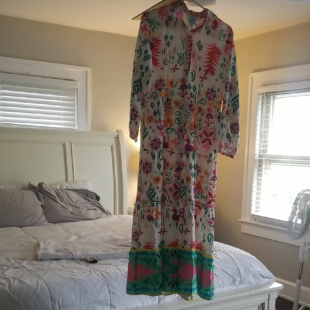 Mint Pink and Green Long Sleeve Buttoned Sundress